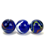 3  Vintage Shooter Marble - 22mm - Translucent Blue Glass w Swirl Patch - €20,44 EUR