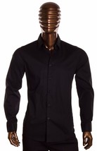 Black long sleeve dress shirt Men&#39;s slim fit casual dress button up shir... - $27.54