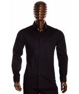 Black long sleeve dress shirt Men&#39;s slim fit casual dress button up shir... - £21.59 GBP