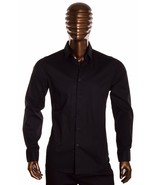 Black long sleeve dress shirt Men&#39;s slim fit casual dress button up shir... - $27.54