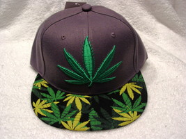 Marijuana Leaves Leaf Weed Pot Cannabis Snapback Flat Bill Baseball Cap Gray - £10.18 GBP