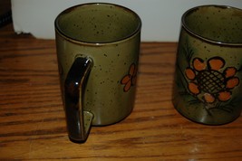 Vintage Funky Ceramic Stoneware Style Mugs 1970&#39;s 1960s Floral Brown - $24.99