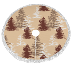 NEW! Christmas Tree Skirt With Tassel Border: Brown Forest Patter - £23.58 GBP