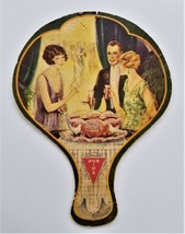 antique HAND FAN Mrs JOHN SMITH reading pa CONFECTIONERY pur ox coo coo ... - $67.27