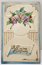 Loving Christmas Bells Heavily Embossed Airbrushed  Hollyberry Postcard D10 - £7.03 GBP