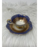 Vintage Eberthal Tea Cup &amp; Saucer Set West Germany Bavaria Blue Gold Gilted - $44.99