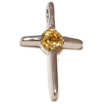 Yellow Cubic Zirconia Gemstone 925 Silver Overlay Handmade Tiny Cross Pendant - £8.07 GBP