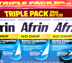 Afrin No Drip Severe Congestion Nasal Pump Mist 3x20ml Triple Pack EXP 0... - $25.43