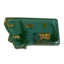 Vintage Lucite Resin Paperweight Montana State Covered Wagon Bear Buffalo 4x2&quot; - £11.96 GBP