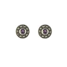 Esse Marcasite Sterling Silver Amethyst and Marcasite Petite Stud Earrin... - $111.00