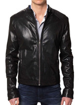 Mens Leather Jacket Stylish SlimFit Genuine Lambskin Motorcycle Bomber B... - $117.50