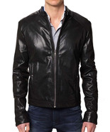 Mens Leather Jacket Stylish SlimFit Genuine Lambskin Motorcycle Bomber B... - $117.50