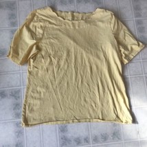 Talbots Scalloped Boat Neck 100% Pima Cotton Tee Shirt Size Large Light Yellow - $29.03