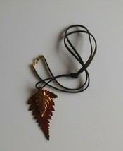Copper &amp; Gold Tone Leaf Pendant Necklace W/Leather Cord 19.5&quot; - $28.70