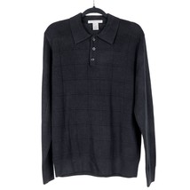 Geoffrey Beene Polo Sweater M Mens Black Long Sleeve Acrylic Buttons Collar - $19.66