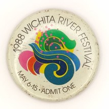 Wichita River Festival 1988 Pin Button Vintage Pinback Admit One 80s - $15.49