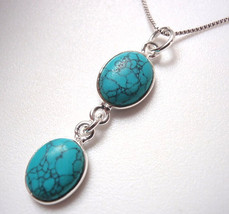 Simulated Turquoise Double-Gem 925 Sterling Silver Pendant - £5.63 GBP