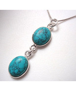 Simulated Turquoise Double-Gem 925 Sterling Silver Pendant - £5.66 GBP
