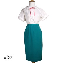 Vintage Green Silk Pencil Skirt, Fully Lined, Elastic Waist 30-34&quot; ML -H... - £24.03 GBP