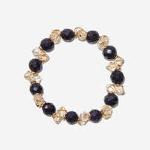 Handmade Blue Sandstone Beads Crystal Bracelet - Starry Twilight Elegance - £31.78 GBP