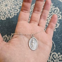 Vintage Dainty Silver Saint St Dymphna Medal Medallion Necklace - $39.99