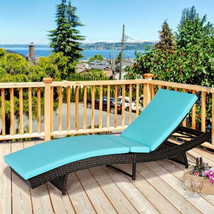 Patio Folding Adjustable Rattan Chaise Lounge Chair with Cushion-Turquoise - £180.91 GBP