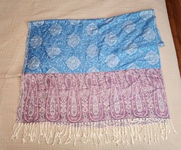 Sam Well Pashmina Scarf Wrap Shawl 100% Cashmere Pink Blue Paisley Tassel - $23.38