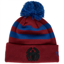 Spider-Man Symbol Striped New Era Knit Pom Beanie Red - £27.51 GBP