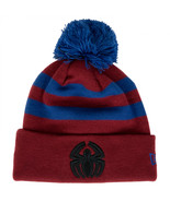 Spider-Man Symbol Striped New Era Knit Pom Beanie Red - £27.87 GBP