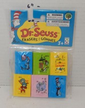 Set of 6 Dr. Seuss Erasers Blue Green Yellow Pink - $9.85