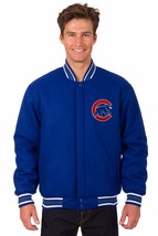 MLB Chicago Cubs JH Design Wool Reversible Jacket 2 Front Logos Royal Blue - £111.90 GBP