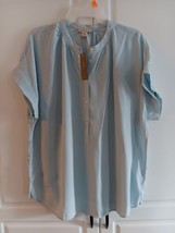 J. Crew Point Sur Black Drapey Popover Baby Blue Shirt Blouse Sz S J5805 - £24.92 GBP