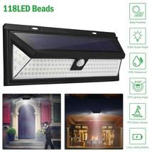 118 LED Solar Power Lights PIR Motion Sensor Outdoor Garden Wall Lamp Waterproof - £34.36 GBP