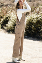 Khaki Flower Print Corduroy Overalls - $700.53 MXN