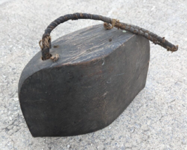 Large Vintage Wooden Cow Bell Hand Carved Primitive Hanging Cattle Bell As Is - £56.97 GBP