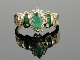 3Ct 14k Yellow Gold Finish Emerald &amp; Diamonds Marquise Engagement &amp; Wedding Ring - £80.66 GBP