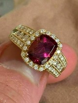2.30 Ct Cushion Cut Simulated Red Ruby  Halo Ring925 Silver Gold Plated - £96.45 GBP