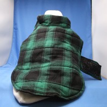 Quilted Flannel Dog Jacket XS/S Green Black Adjustable Fits Body 15-18 i... - $6.47