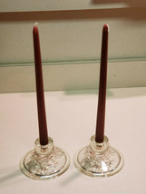 Vintage Clear Etched Floral Thick Glass Candle Stick Holders - £22.94 GBP