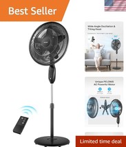 Stylish Black 5-Blade Pedestal Fan - Remote Control, Oscillation &amp; Timer... - $100.99