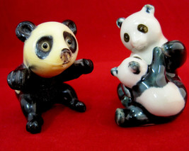  Panda Bear Mom &amp; Cub Figurine &amp; Wilton Cake Decoration Panda Black White - £11.84 GBP