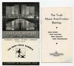 1934 Century of Progress Brochures Chrysler Motors &amp; Timken Roller Bearings - £14.02 GBP