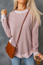 Isabelle Crew Neck Ribbed Trim Waffle Knit Top - £21.07 GBP