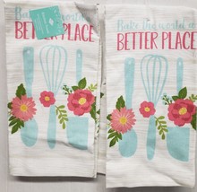 2 Same Dual Cotton Kitchen Towels (16&quot;x26&quot;) BAKE THE WORLD A BETTER PLAC... - $15.83