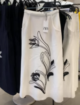 Zara Bnwt 2024. Oyster White Skirt Contrast Linen Embroidery Pockets. 4786/076 - £98.94 GBP