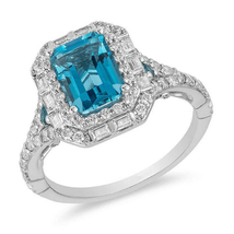 Enchanted Disney Cinderella 2 Ct Blue Topaz Ring, Dual Halo Anniversary Ring - £96.21 GBP