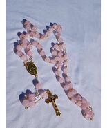 Blush Rose Grace – Pink Glass Rosary with Gold Crucifix &amp; Miraculous Med... - $29.69