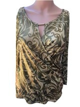 INC Women’s Pullover Top Blouse Petite Medium Black/Gold  Paisley   3/4 ... - $199.90 MXN
