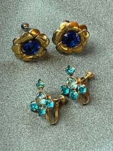 Vintage Lot of Aqua Blue Small Goldtone Rhinestone &amp; Cobalt Blue in Goldwashed - £14.00 GBP