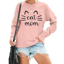 Cat Mom Sweatshirt Women Cat Mama Shirt Cute Cat Long Sleeve Letter Print Tshirt - £42.31 GBP